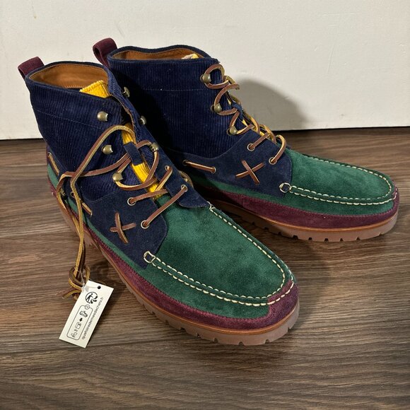 Mens 15 D Polo Country Ralph Lauren Ranger Suede Boots Colorblock Green Blue - Picture 3 of 9